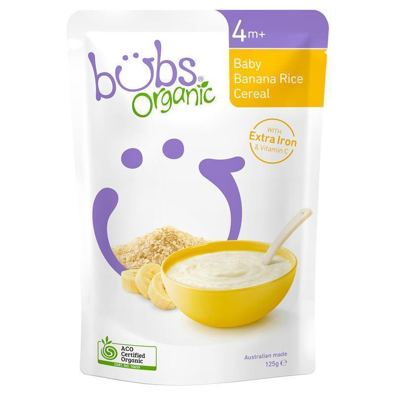  Cháo ngủ cốc Bubs Organic Baby Banana Rice Cereal 125g (4th+)